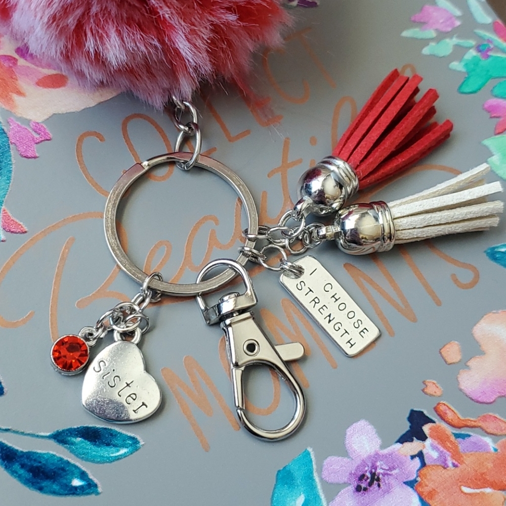 Sister Pom Pom keychain with gem and Tassle
